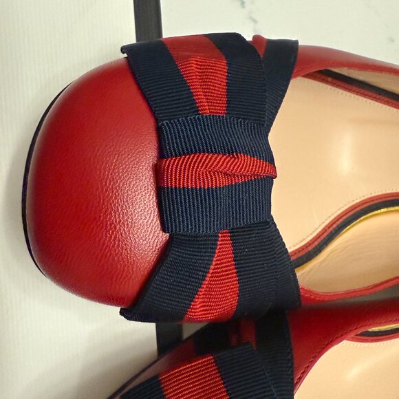 Gucci Flats with Red and Navy Bow - Picture 13 of 15
